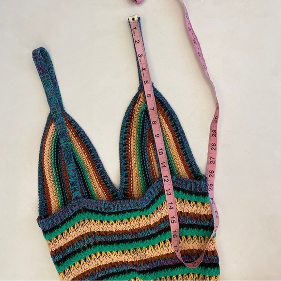 Zara || Striped Crochet Knit V-Neck Bloggers Favorite Dress Cotton Large - Picture 8 of 10